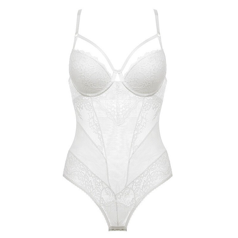 Body sexy transparant in kant met een diepe V-hals