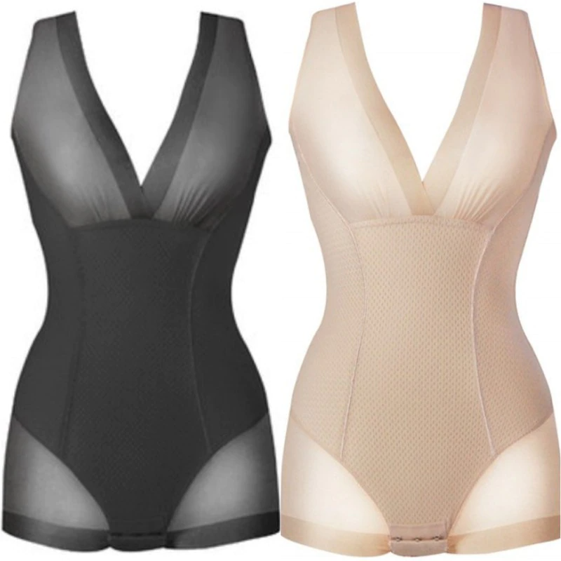 Vormende slankende body met V-hals
